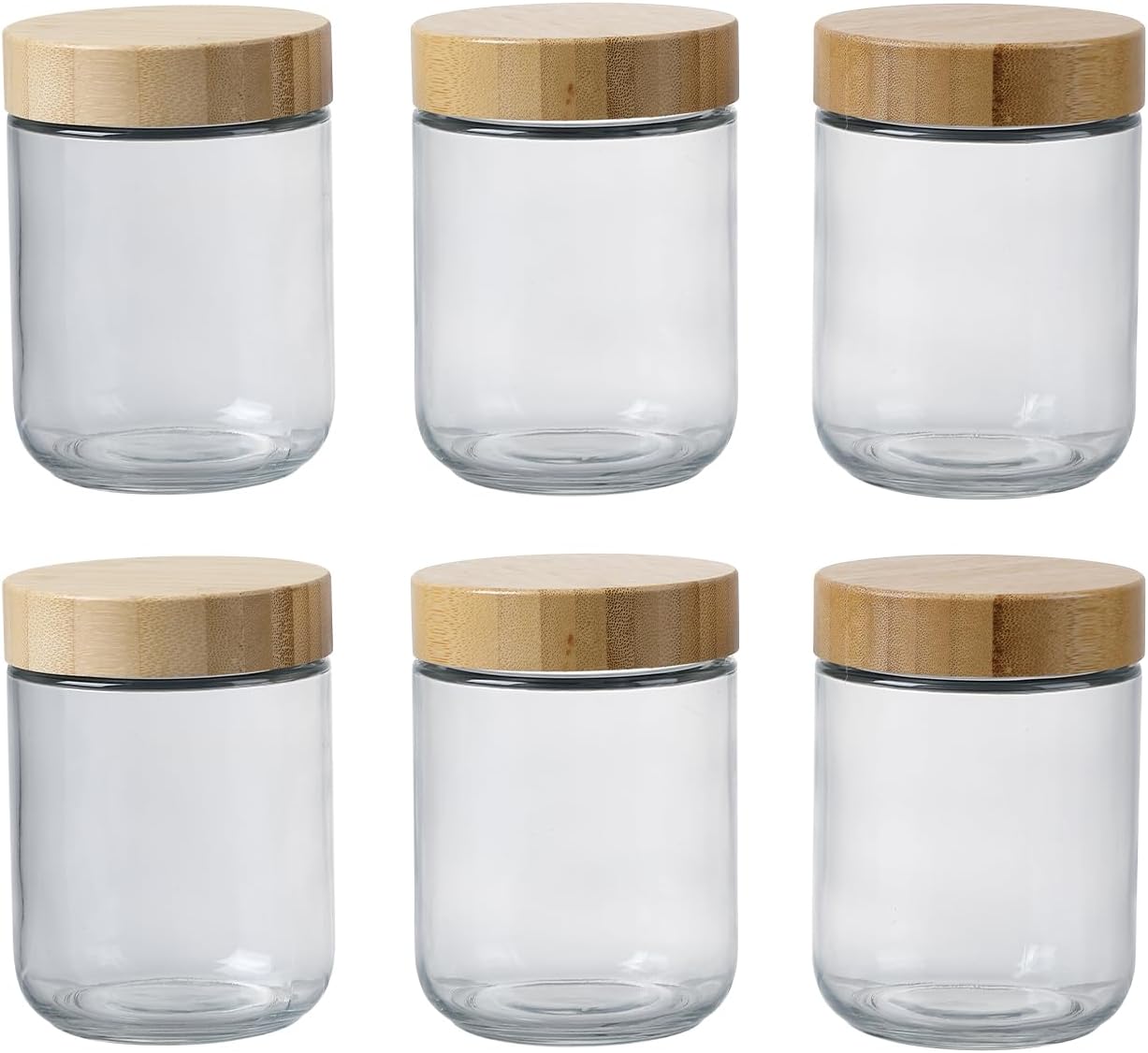 16 Oz Overnight Oats Containers 16 OZ Mason Food Jars With lid Wide Mouth Glass Food Storage (6 Pack Bamboo Lid)