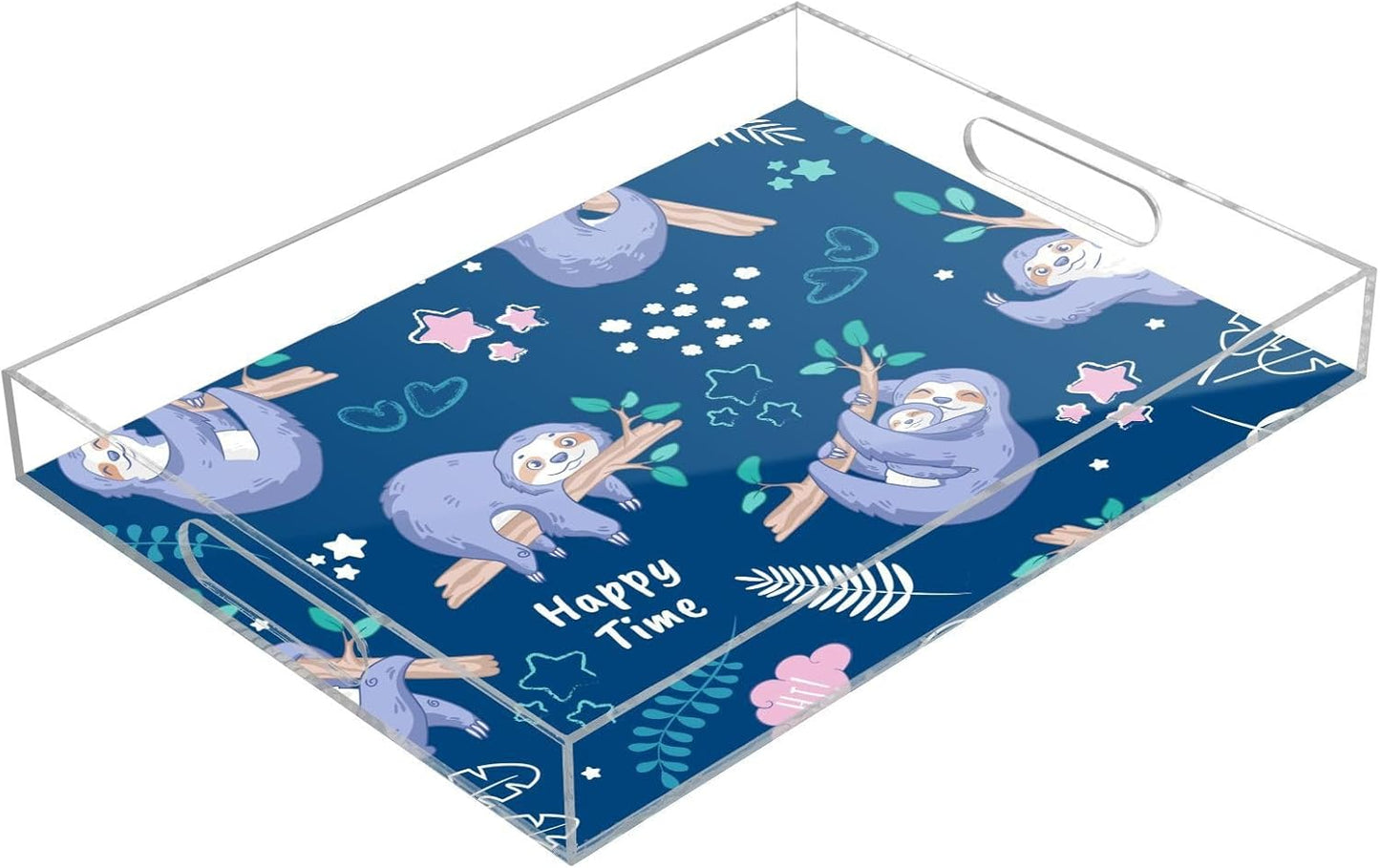 Acrylic Serving Tray with Handles Spill Proof Kitchen Storage Tray Clear Decorative Tray Makeup Drawer Organizer Storage Tray for Bathroom Living Room Ottoman 15.7x11.8Inches