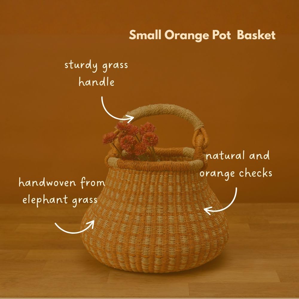 Small Orange Pot Decorative Basket for Living Room, Shelf Basket, Home Decor, Fruit Bowl, Kitchen Countertop Storage, Harvesting, Wicker, Woven