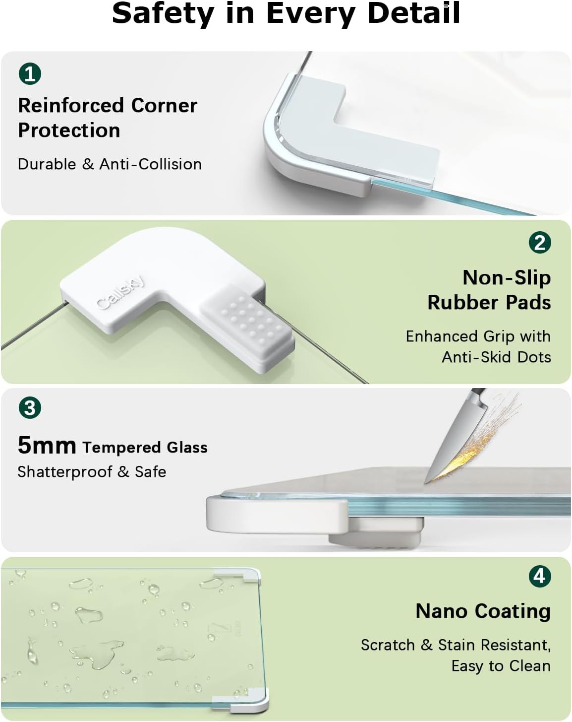 Tempered Glass Cutting Board Set, Large 16"x12" Glass Cutting Board for Kitchen with 4 Non-Slip Feet, Heat & Shatter Resistant Glass Cutting Board Dishwasher Safe, Perfect Kitchen Gift & Decor-Clear