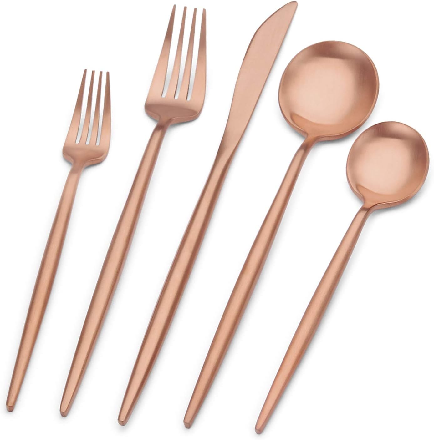 Matte Rose Gold Silverware Set, Stainless Steel Satin Finish Copper Flatware Cutlery Set for 4, 20-Piece Spoons and Forks Kitchen Utensil Set, Dishwasher Safe (Matte Rose Gold, 20 P)
