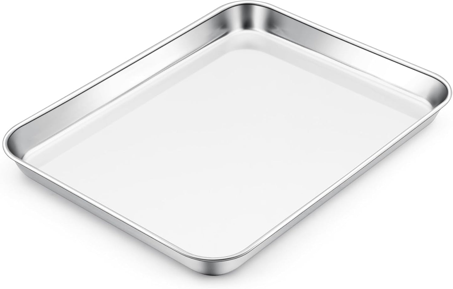 E-far Toaster Oven Tray, 10.5”x8.3” Stainless Steel Small Baking Cookie Sheet, Compact Non-toxic Metal Baking Pan for Cake, Healthy & Rust Free, Mirror Finish & Dishwasher Safe, 1 Pack