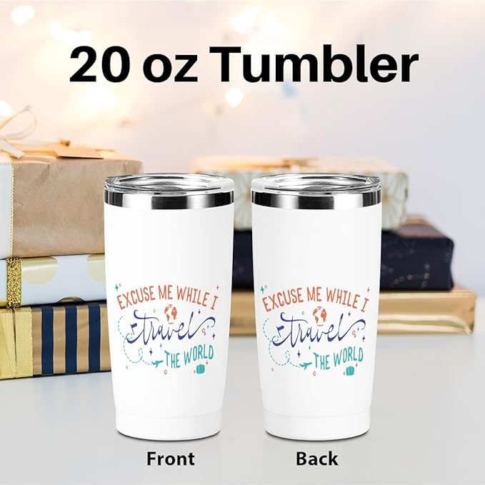 Travel Gifts Tumbler, Travel Essentials 20 oz Stainless Steel Coffee Mug，Insulated Cup with Lid for Car Office Camping, Flight Vacation Gifts for Women Men Travelers Girls Trip Christmas Birthday