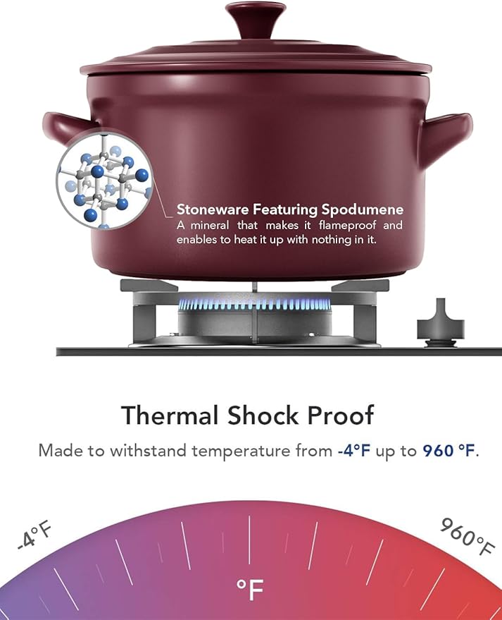 LE TAUCI 3 Quart Ceramic Dutch Oven - Lightweight, Non-Toxic, No Seasoning Needed- Oven, Microwave & Dishwasher Safe, Dutch Oven Pot with Lid for Sourdough, Soup & Stew, Burgundy Red