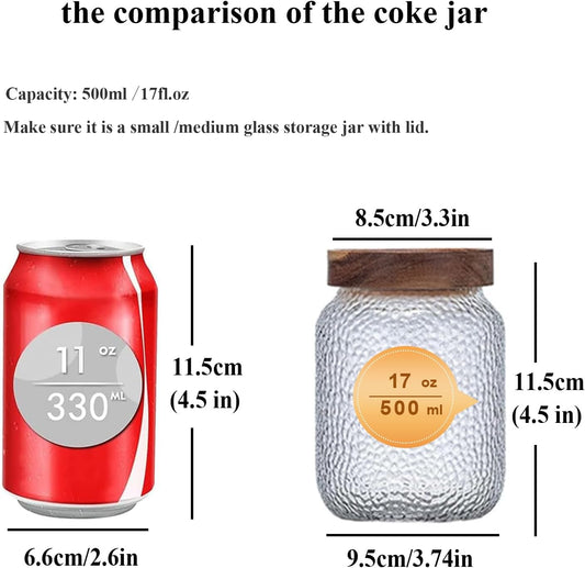 Viovian 16 oz Glass Coffee Nuts Canister Vintage Glass Storage Jars with Wooden Lids Clear Decorative Jar for Food Kitchen Coffee Tea Sugar Cookie Candy Counter Pantry 500ML