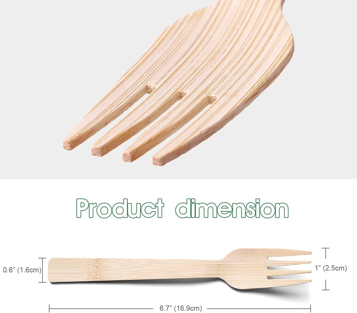 Bamboo Utensils Disposable- 100 PK Bamboo Forks Disposable 100% Compostable Biodegradable Renewable Natural Cutlery Fork 6.7" for Travelling Camping