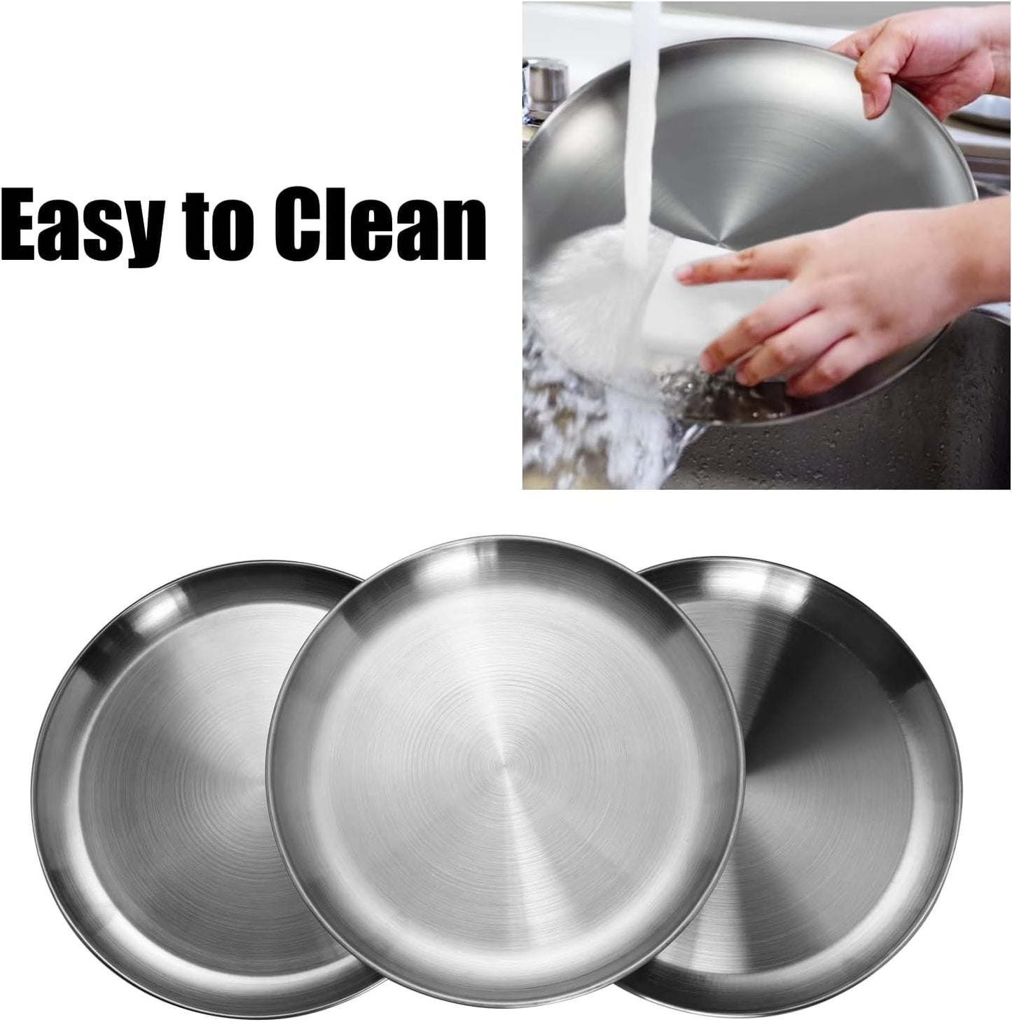 Stainless Steel Plates 10 inch Metal Lightweight Unbreakable Dinner Dishes Plates Set Non-Toxin Dishwasher Safe BPA Free and Healthy (4 Pcs)