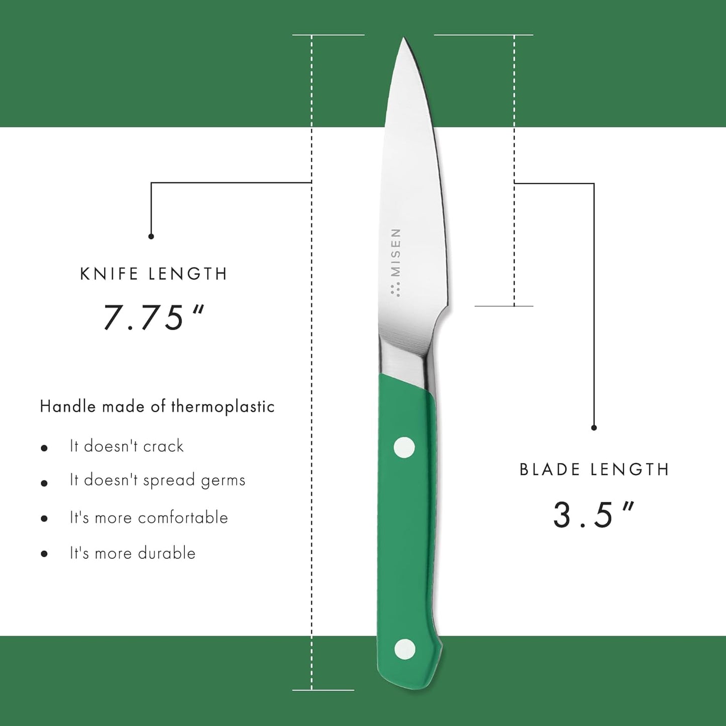 Misen 3.5" Paring Knife – Precision Kitchen Knife - High-Carbon Stainless Steel Blade – Ergonomic Handle for Peeling, Trimming, and Slicing – Lightweight, Versatile Tool for All Culinary Tasks - Green