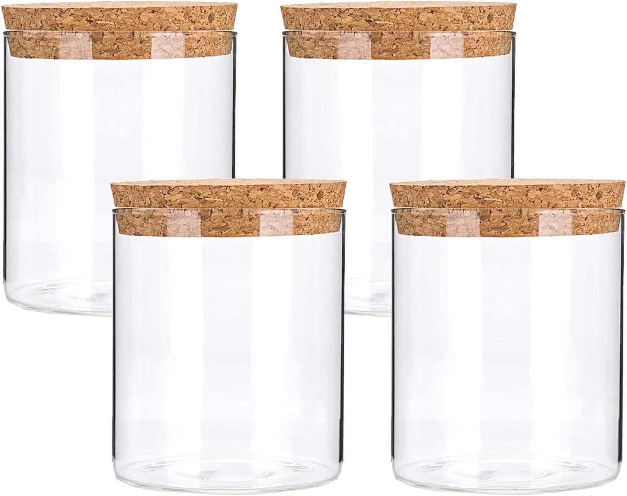 Airtight Glass Storage Containers with cork Lid, for Kitchen Pantry Organization and Storage jar，Ideal for Coffee Beans Snacks Flour Cereal Sugar Tea 16oz. (Circular 3.9 * 3.3in*4pcs)