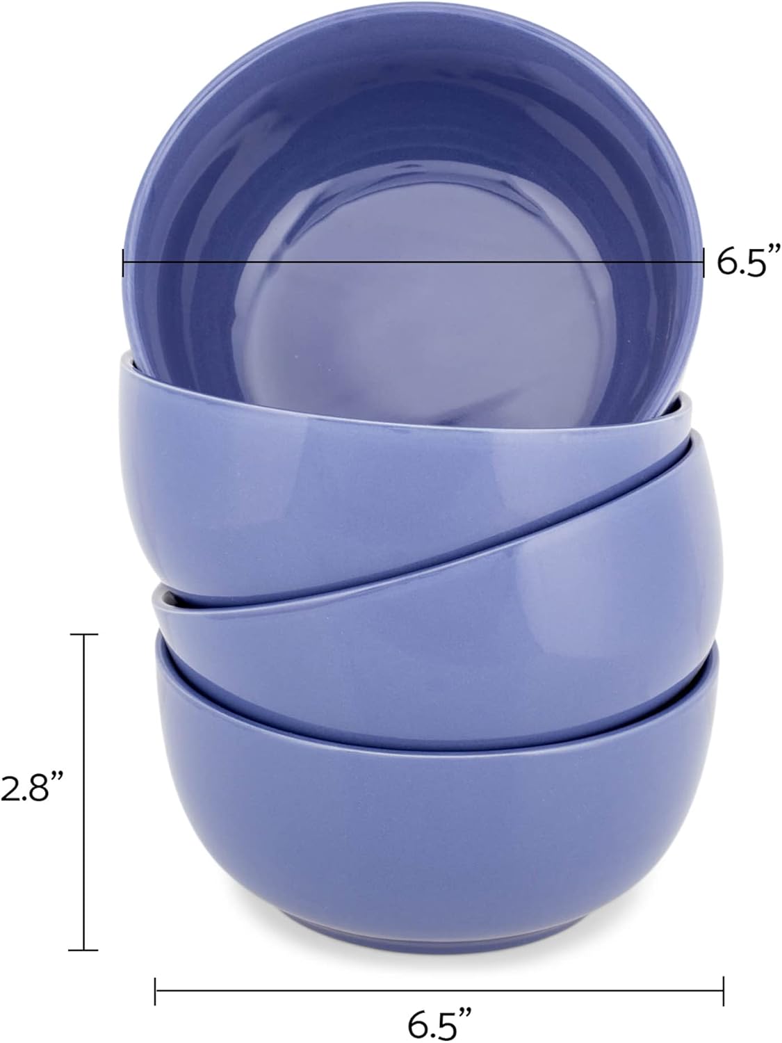 Elanze Designs Bistro Glossy Ceramic 6.5 inch Dinnerware Bowls Set of 4 - Perfect for Everyday uses from Soup, Pasta, Salad, Cereal, Ice cream, Ramen and Pho, Violet Purple