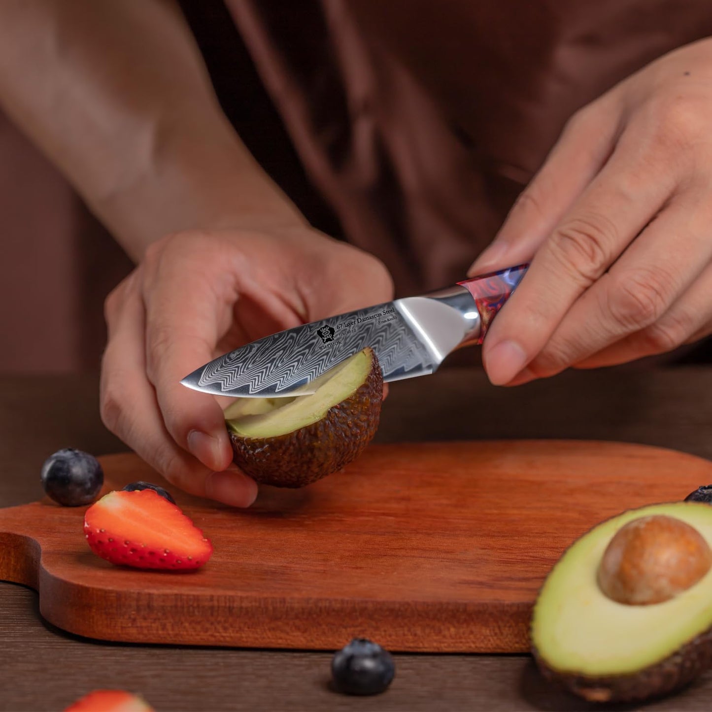 WILDMOK Damascus Paring knife, 3.5 inch sharp fruit Japanese 67 layer Damascus steel knife for carving and peeling knife, Resin handle with gift box