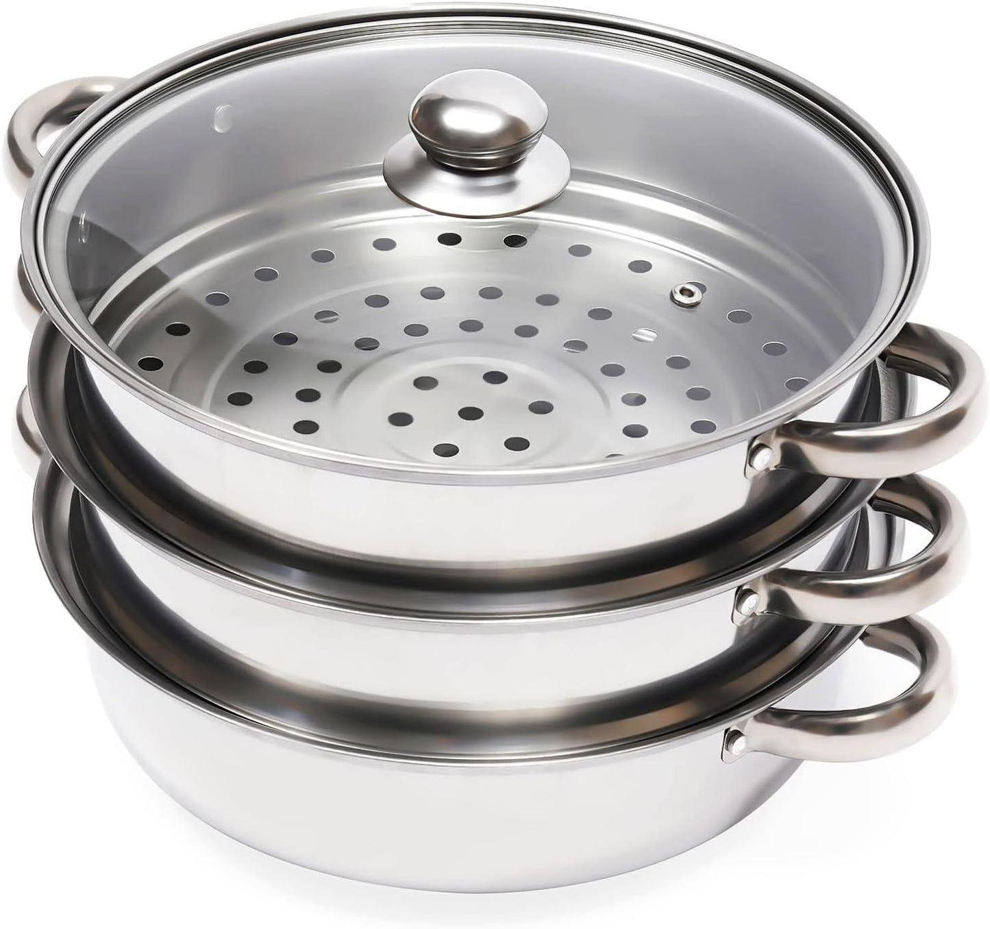 Gdrasuya 3 Tier Stainless Steel Steamer Pot - Vegetable, Dumpling, Stock, Sauce Cooker