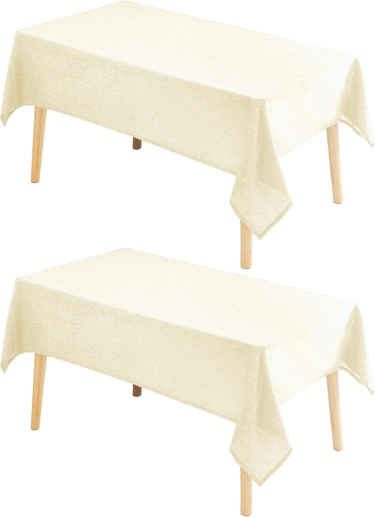 Hiasan 2 Pack Faux Linen Rectangle Tablecloth - Wrinkle and Stain Resistant Washable Table Cloth for Kitchen Dining Room Holiday Table Cover for Party Dinner, Champagne, 90 x 156 Inch