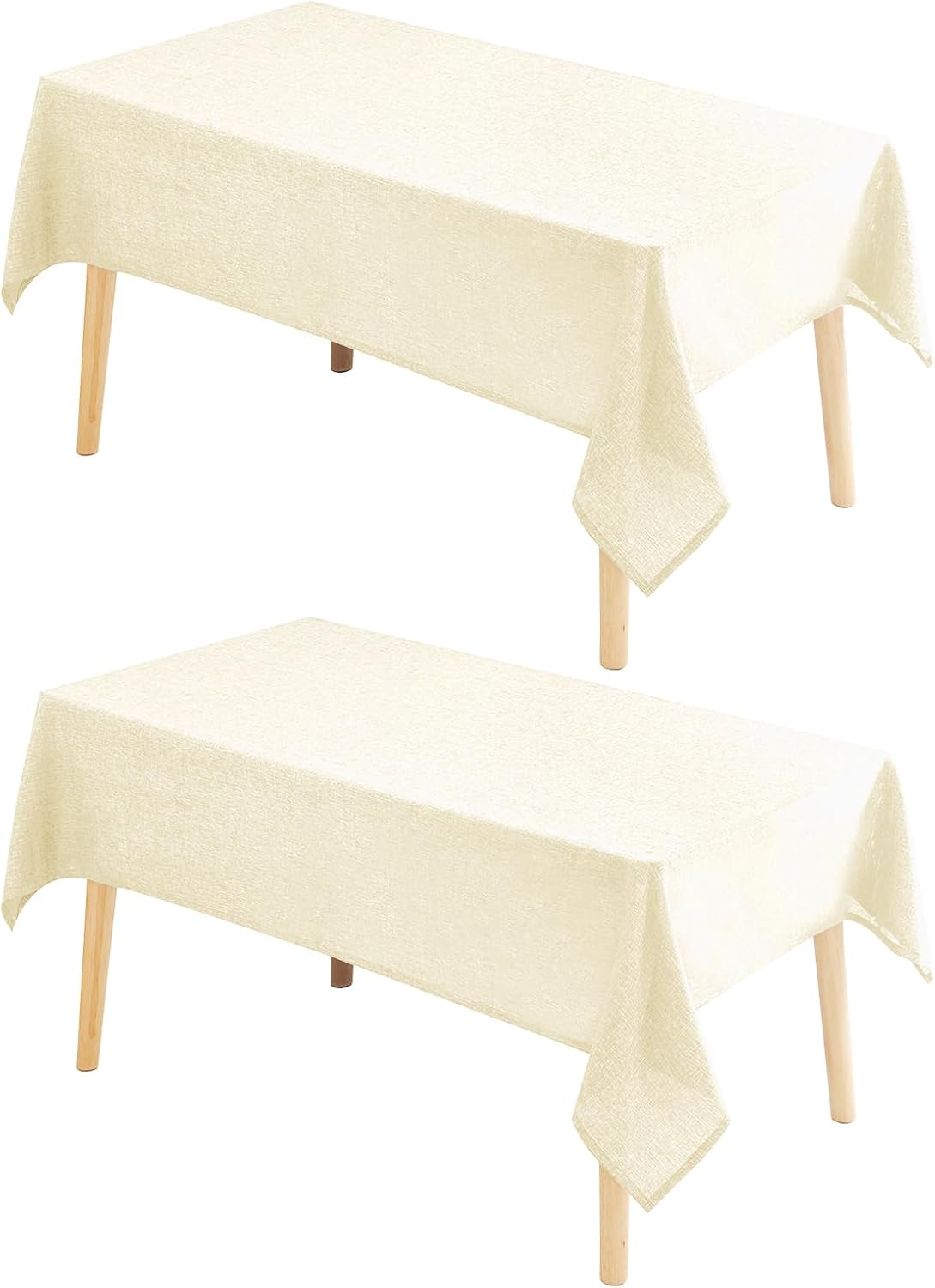 Hiasan 2 Pack Faux Linen Rectangle Tablecloth - Wrinkle and Stain Resistant Washable Table Cloth for Kitchen Dining Room Holiday Table Cover for Party Dinner, Champagne, 60 x 102 Inch