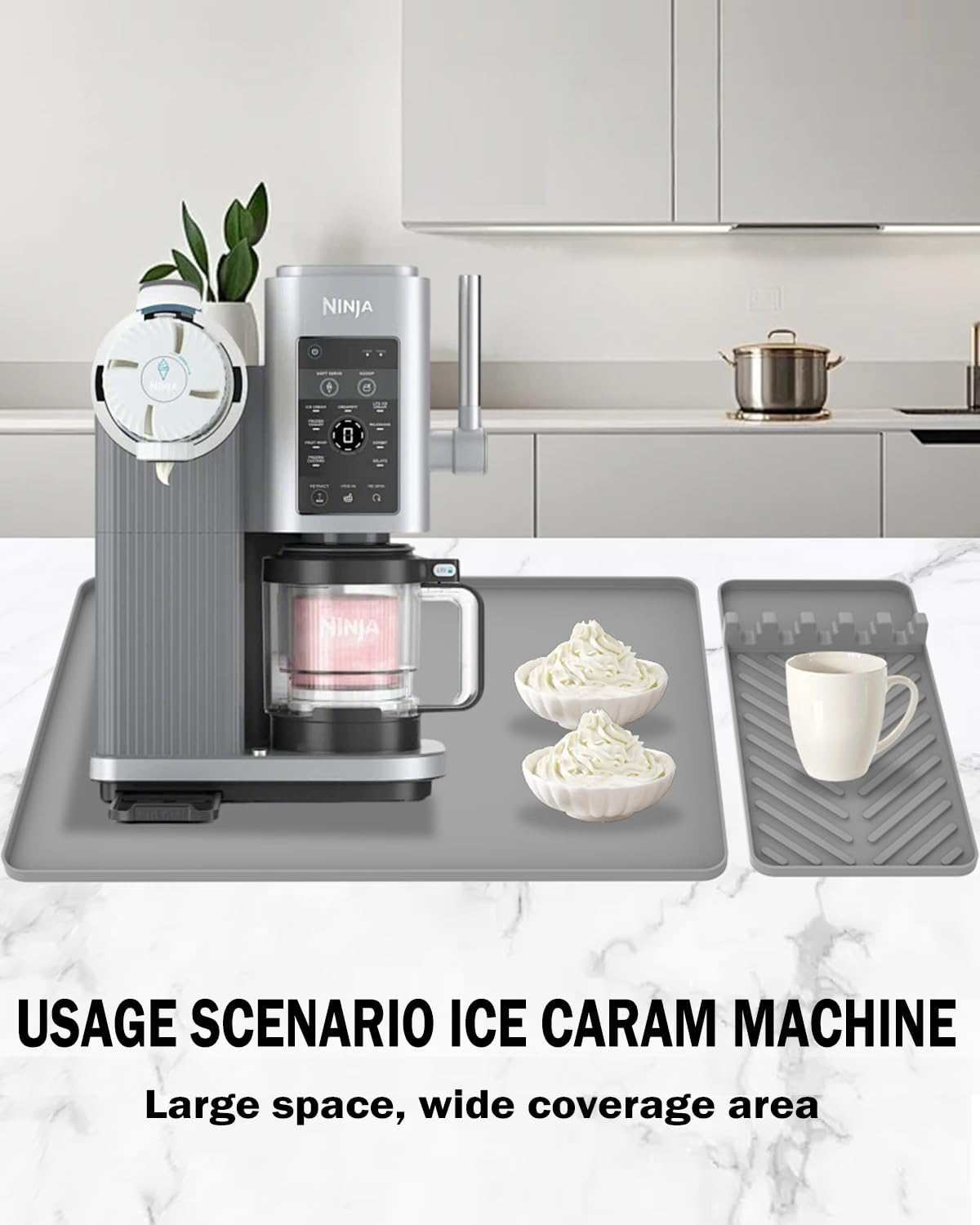 Non-Slip Protective Mat for Ninja Luxe ES601 & ES701 Espresso Machines, Heat-Resistant Rubber-Backed Dish Drying Rack Pad, Super Absorbent Stain-Masking Kitchen Sink Mat, Easy Clean Dark Gray