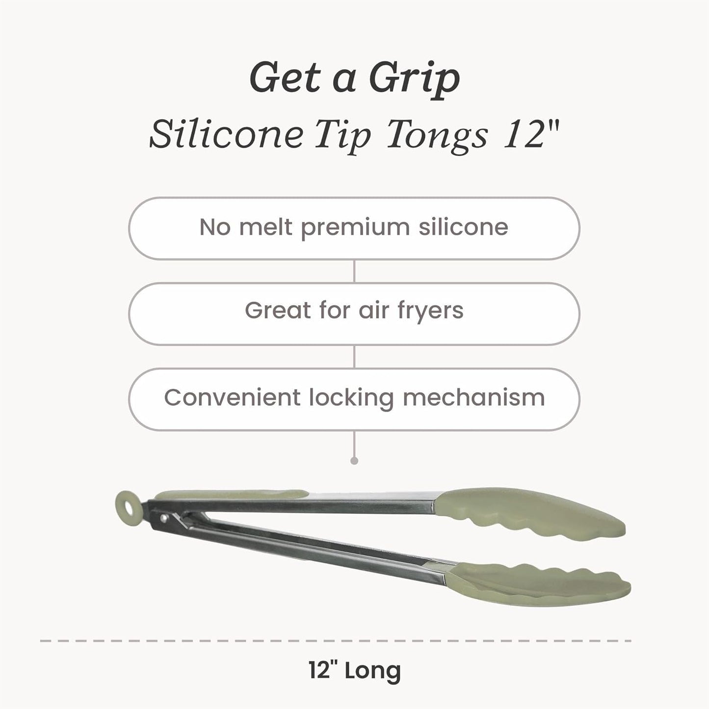 Starpack 'Get a Grip' Silicone Kitchen Tongs for Cooking 12 Inch - BBQ Silicone Tongs for Grill Heat Resistant to 600°F - Stainless Steel Utensils with Non Stick Rubber Tips for Serving Food