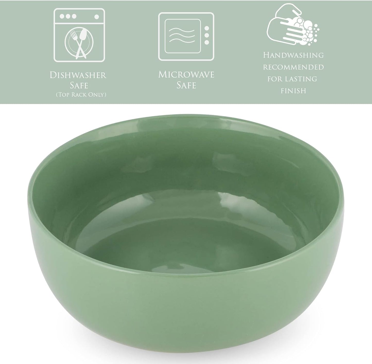 Elanze Designs Bistro Glossy Ceramic 8.5 inch Large Serving Bowls Set of 2 - Perfect for Multiple Everyday Uses: Pasta, Salad, Ramen, Soup, Popcorn, Noodles, Cereal and Mixing Bowls, Sage Green