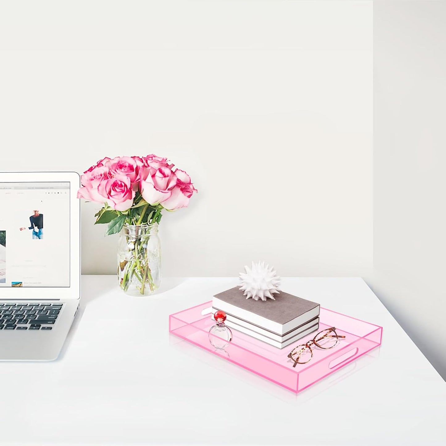 SetGame Acrylic Serving Tray with Handles, Bathroom Desktop Decorative Storage Arylic Trays, Simple Vanity Tray Food Tea Fruit Dinner Snack Tray for Bar Kitchen Party