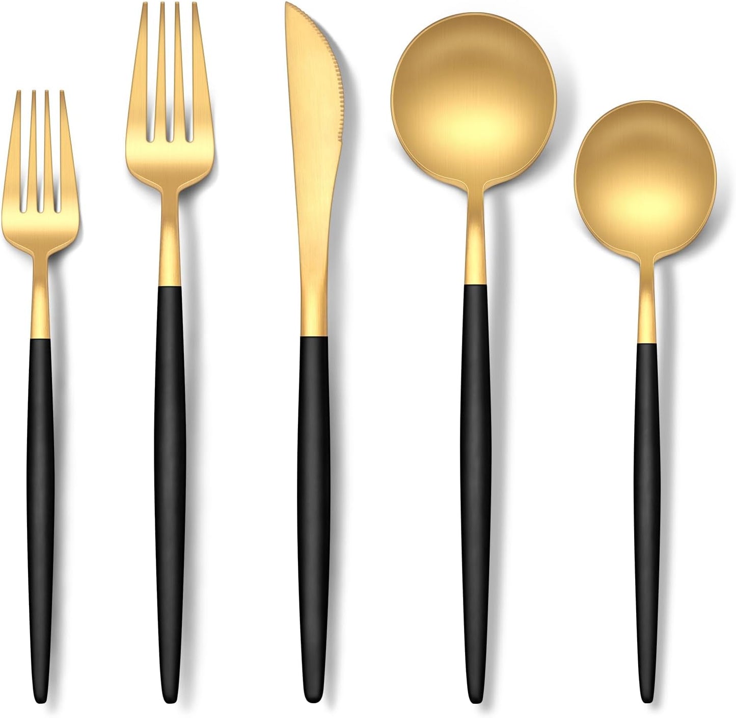 Stapava 60-Piece Matte Black Gold Silverware, Stainless Steel Utensils Cutlery Set for 12, Satin Finish Flatware Include Forks Spoons and Knives for Home Restaurant, Dishwasher Safe