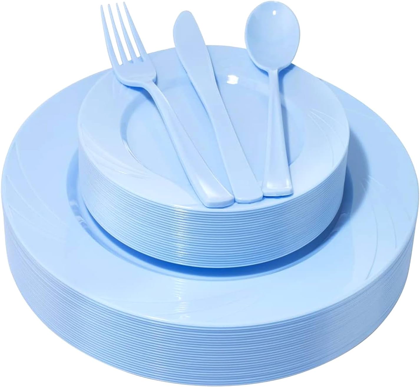 YOUBET 125Pieces Blue Plastic Plates - Blue Baby Shower Plates Disposable - Include 25 Dinner Plate 25 Dessert Plate 25 Forks 25 Knives 25 Spoons for Birthday Party & Baby Shower Gifts