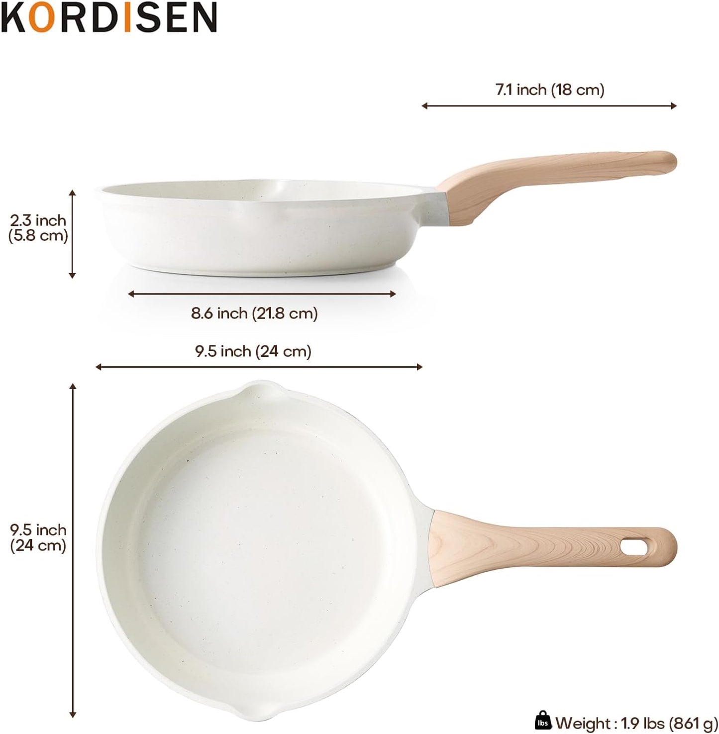 Kordisen Ceramic Non Stick Frying Pans Skillet, 9.5 Inch Ceramic Frying Pan Nonstick for Cooking Non Toxic, Healthy Induction Cookware, Heat Resistant Handle, PFOA & PFAS Free