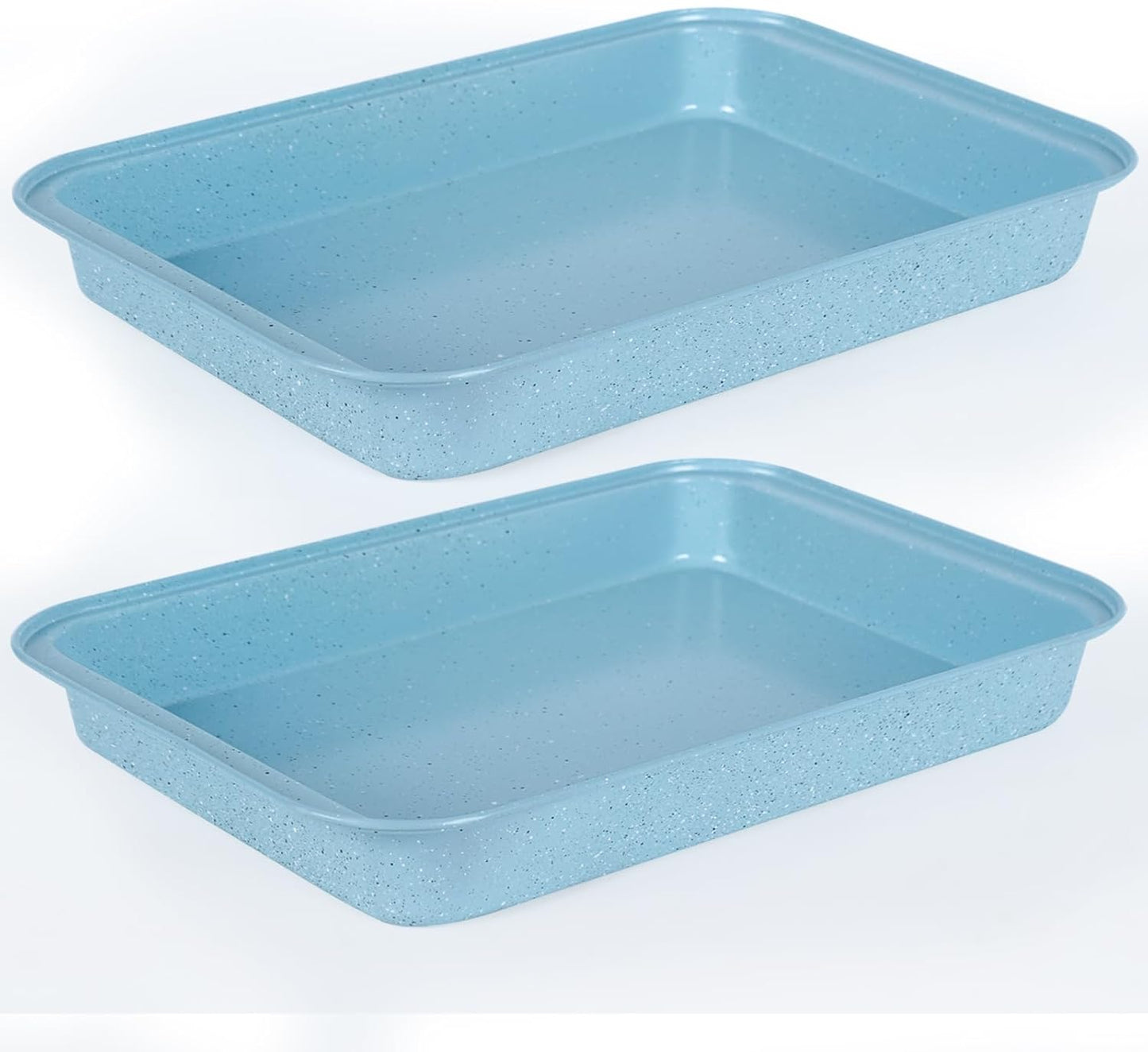 9x13 Baking Pan Set of 2, Nonstick 13 x 9 Cake Pan for Oven, Deep Rectangle Pan for Brownies, Lasagna, Roasting, Blue Carbon Steel Bakeware Gift