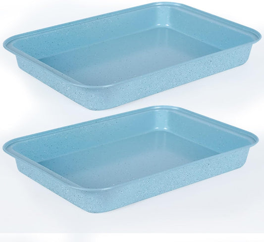 9x13 Baking Pan Set of 2, Nonstick 13 x 9 Cake Pan for Oven, Deep Rectangle Pan for Brownies, Lasagna, Roasting, Blue Carbon Steel Bakeware Gift