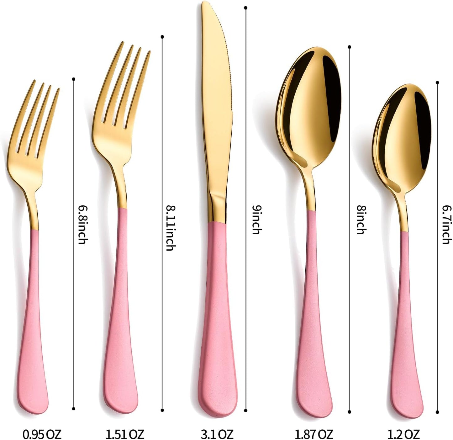20-Pieces Gold and Pink Silverware Sets for 4,Pink Handle Stainless Steel Cutlery Set, Include Forks Spoons and Knives Set, Dishwasher Safe Utensil Sets for Home Restaurant