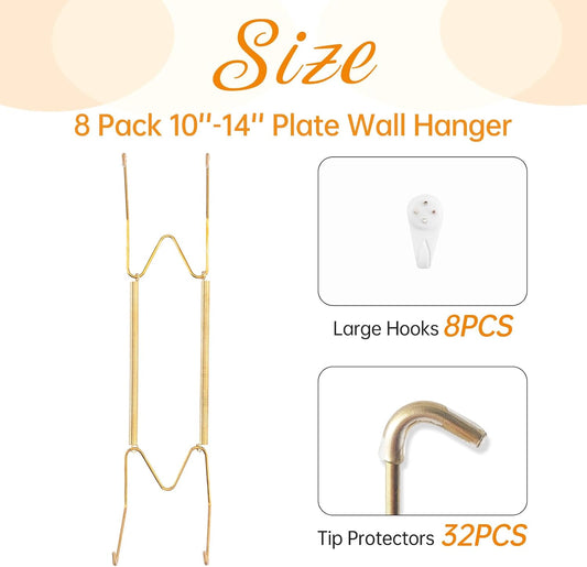 Bilillo 8 Pack Plate Hangers for the Wall, Suitable for 10-14 inch Art Plate, Stainless Steel Invisible Heavy Duty Wire Plate Holder with Wall Hooks, Plate Hangers for Displaying Plates, Platter, Dish