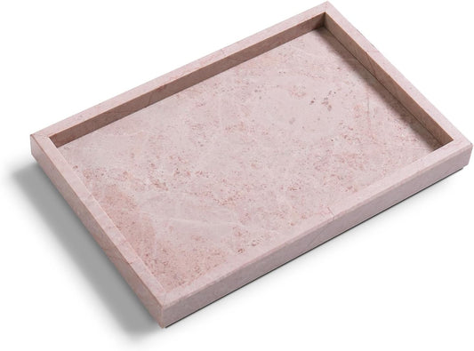 Yew & Tulip Natural Pink Marble Vanity Tray, Nature Rose Cream Marble Serving Tray for Bathroom, Kitchen, Vanity, Home Decor, Wedding etc. (12" x 8" x 1.2")