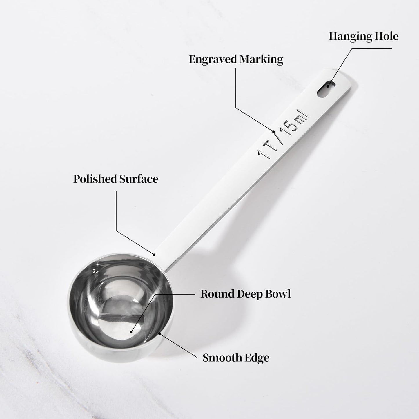 Long Handle Coffee Scoop: 5.64 Inch 18/8 Stainless Steel 1 Tablespoon Metal Measuring Spoon Tbsp Scoop for Coffee Beans, Grounds Coffee, Coffee Powder, Tea, Tall Jars (1Tbsp/15ml)