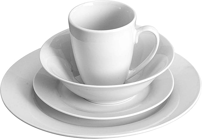 Gibson Home 102563.16RM Classic Porcelain Zen Buffet 16 Piece Round Dinnerware Set with Multi Sized Plates, Bowls, and Mugs, White (2 Pack)