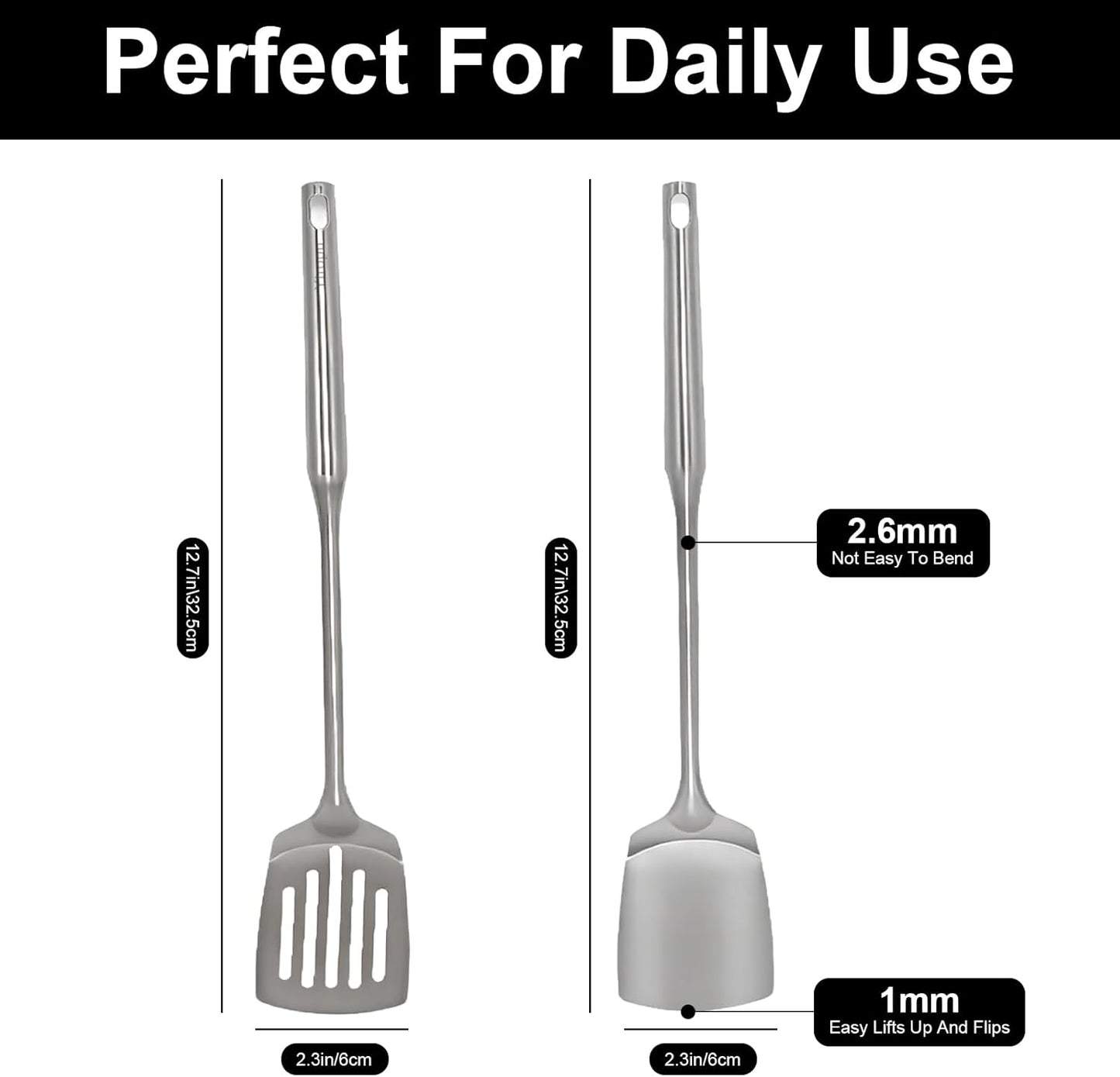 2 Pcs stainless steel spatula set,Heat Resistant metal spatula for cooking, kitchen utensils set Include Solid & Slotted Turner,Ergonomic Handle, Easy to Clean