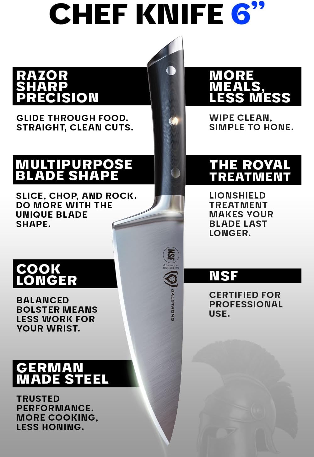 Dalstrong Chef Knife - 6 inch - Gladiator Series Elite - Forged High Carbon German Steel - Razor Sharp Kitchen Knife Gift - Full Tang - Black G10 Handle - Sheath Included - NSF Certified