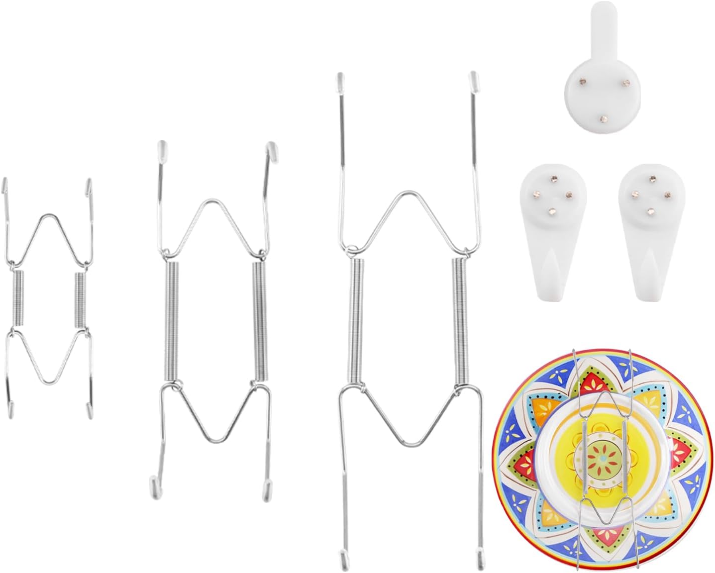 3 Pack 4/6/8 Inch Decorative Plate Medium Plate Hangers for The Wall, Invisible Stainless Steel Plate Wall Hangers for Display with Wall Hooks, for Plates/ Platter/Dish/Picture （Silver）