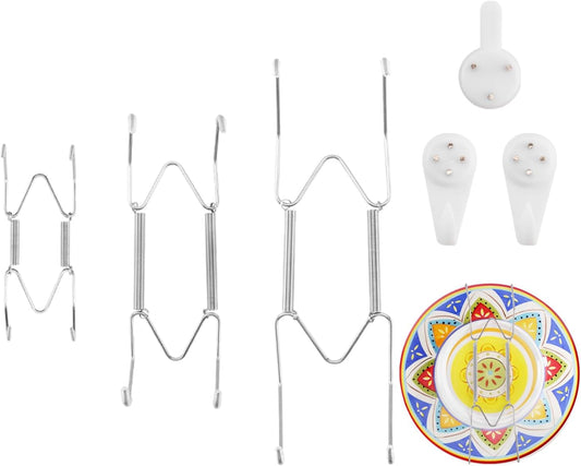 3 Pack 4/6/8 Inch Decorative Plate Medium Plate Hangers for The Wall, Invisible Stainless Steel Plate Wall Hangers for Display with Wall Hooks, for Plates/ Platter/Dish/Picture （Silver）