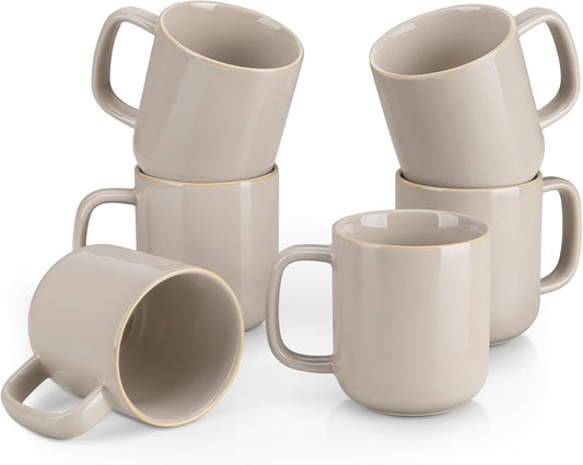 vancasso Coffee Mugs Set of 6, 12 Oz Ceramic Coffee Cups with Handle, Ceramic Unique Glaze Coffee Cup for Cappuccino, Latte, Tea, Cocoa, Dishwasher & Microwave Safe Gift Sets, Gray, Series PLAYA