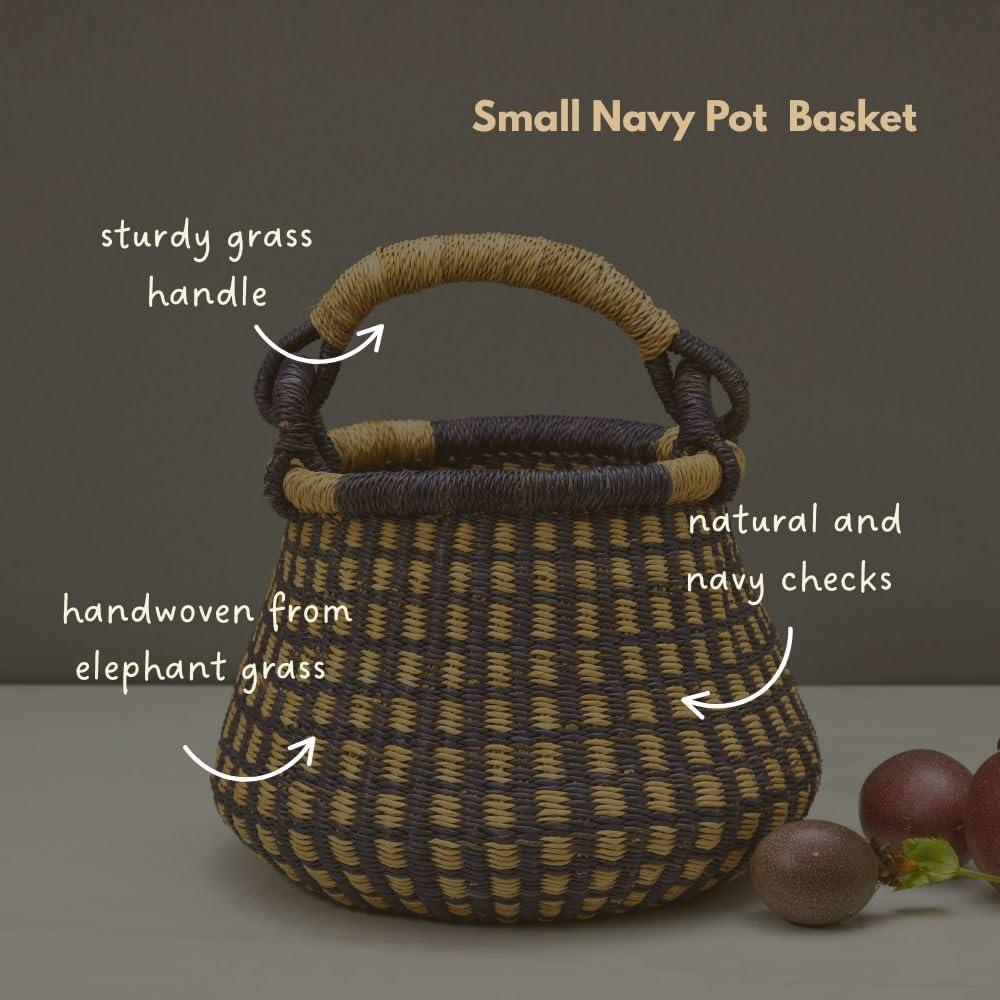 Small Navy Pot Decorative Basket for Living Room, Shelf Basket, Home Decor, Fruit Bowl, Kitchen Countertop Storage, Harvesting, Wicker, Woven