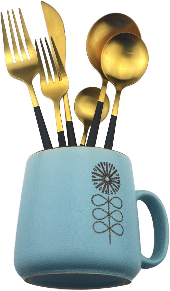 60-Piece Modern Matte Silverware Set, Uniturcky 304 Stainless Steel Flatware Cutlery Set, Elegant Kitchen Utensils Service For 12, Includes Dinner Knives/Spoons/Forks,Black Gold Satin Finish