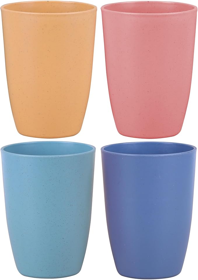 LuckyZone Wheat Straw Reusable Cup (12 oz) - Unbreakable Drinking Glasses Sets - Dishwasher Safe Tumbler - Lightweight, BPA Free and Eco friendly (4 Color)