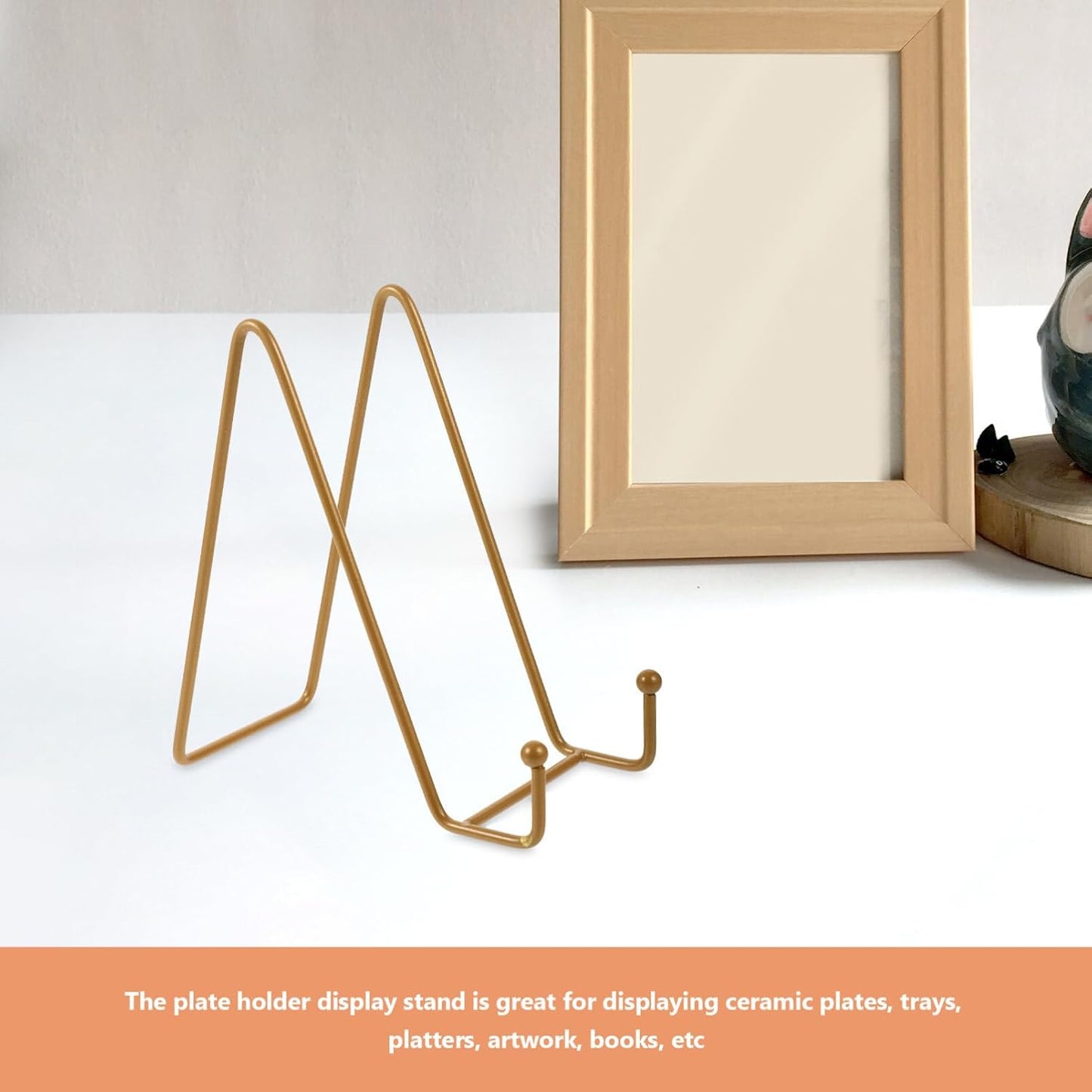 Iron Photo Frame Bracket: Adjustable Display Stand Metal Picture Frame Holder Stand - Heavy Duty Table Top Easels for Decorative Platter, Book, Plaque, Photo Copper Golden Color 5.91X5.51X2.95 Inch