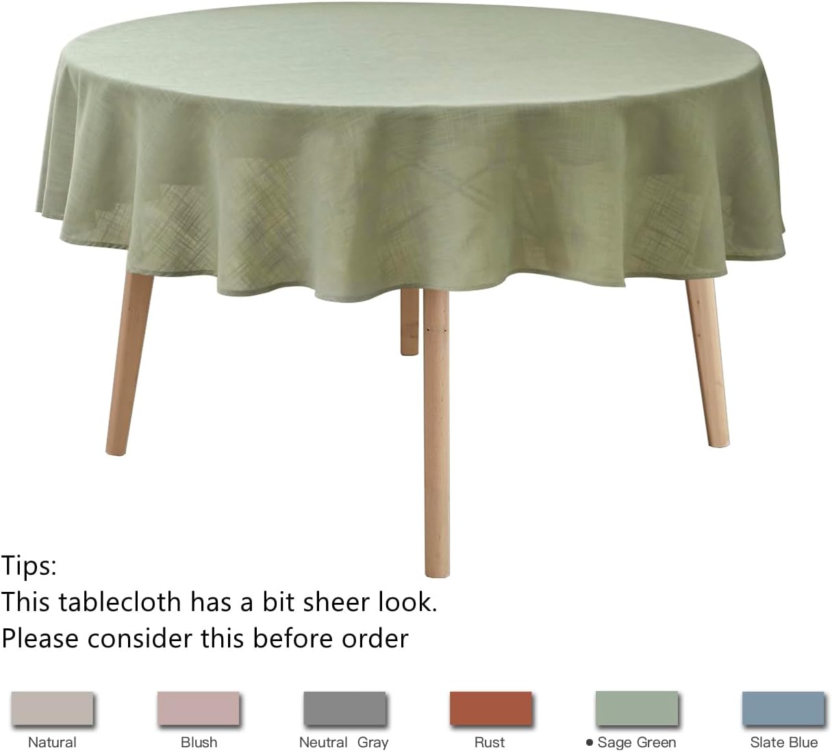 maxmill Lux Faux Linen Tablecloth with Slubby Texture Wrinkle Resistant Anti-Shrink Soft Table Cloth for Kitchen Dining Restaurant Tabletop for Event Holiday Dinner Round 70 Inch Sage Green