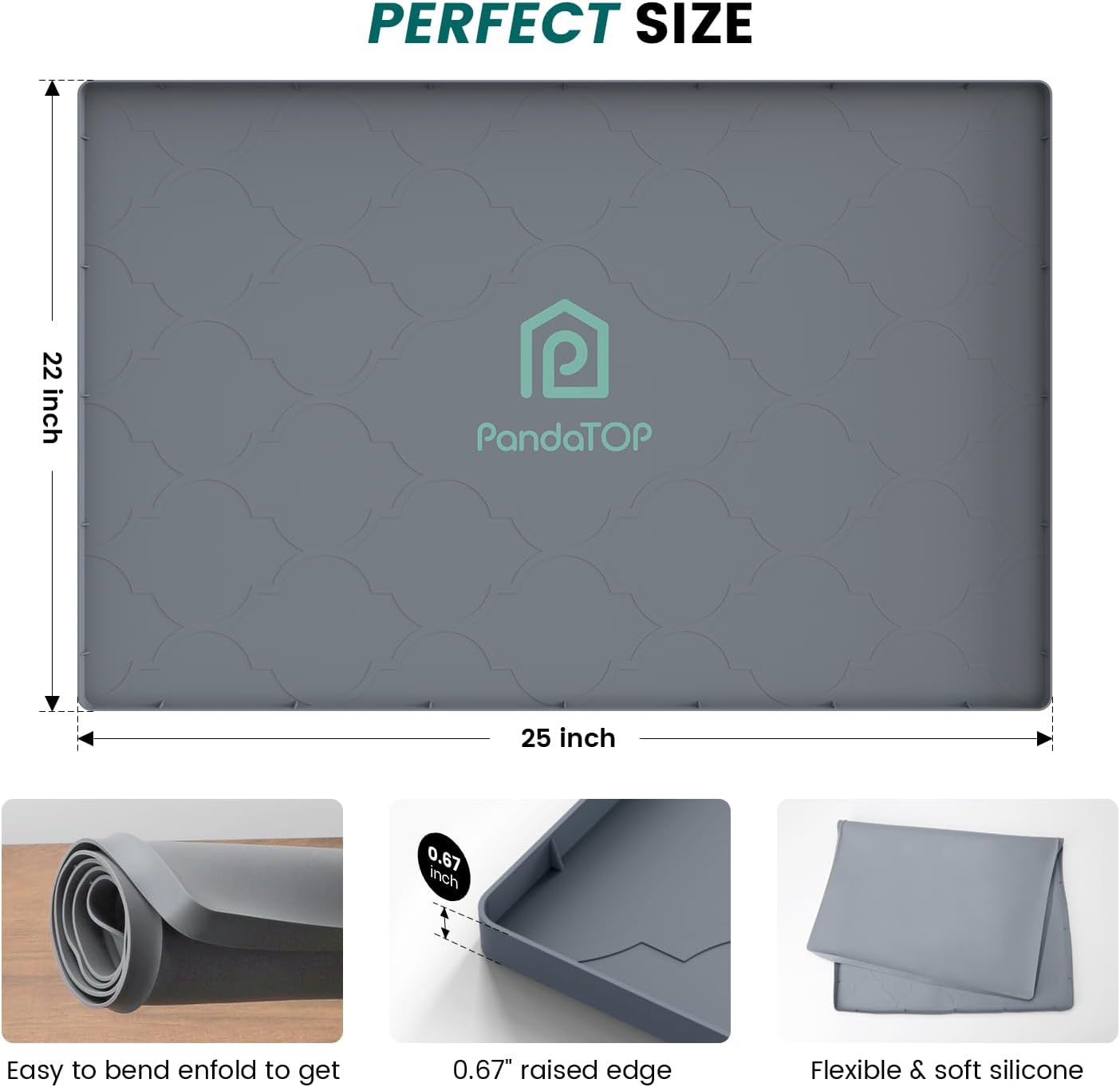 Under Sink Mat, 25" x 22" Silicone Kitchen Cabinet Tray, Waterproof & Flexible Under Sink Liner for Kitchen Bathroom and Laundry Room