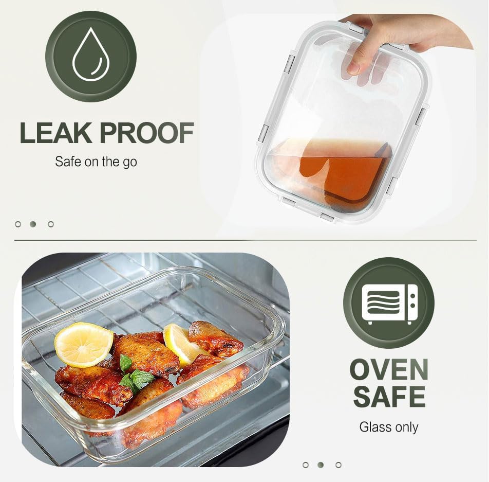 KOMUEE 10 Packs 30 oz Glass Meal Prep Containers,Glass Food Storage Containers with Lids,Airtight Lunch Bento Boxes,Microwave, Oven, Freezer and Dishwasher,White