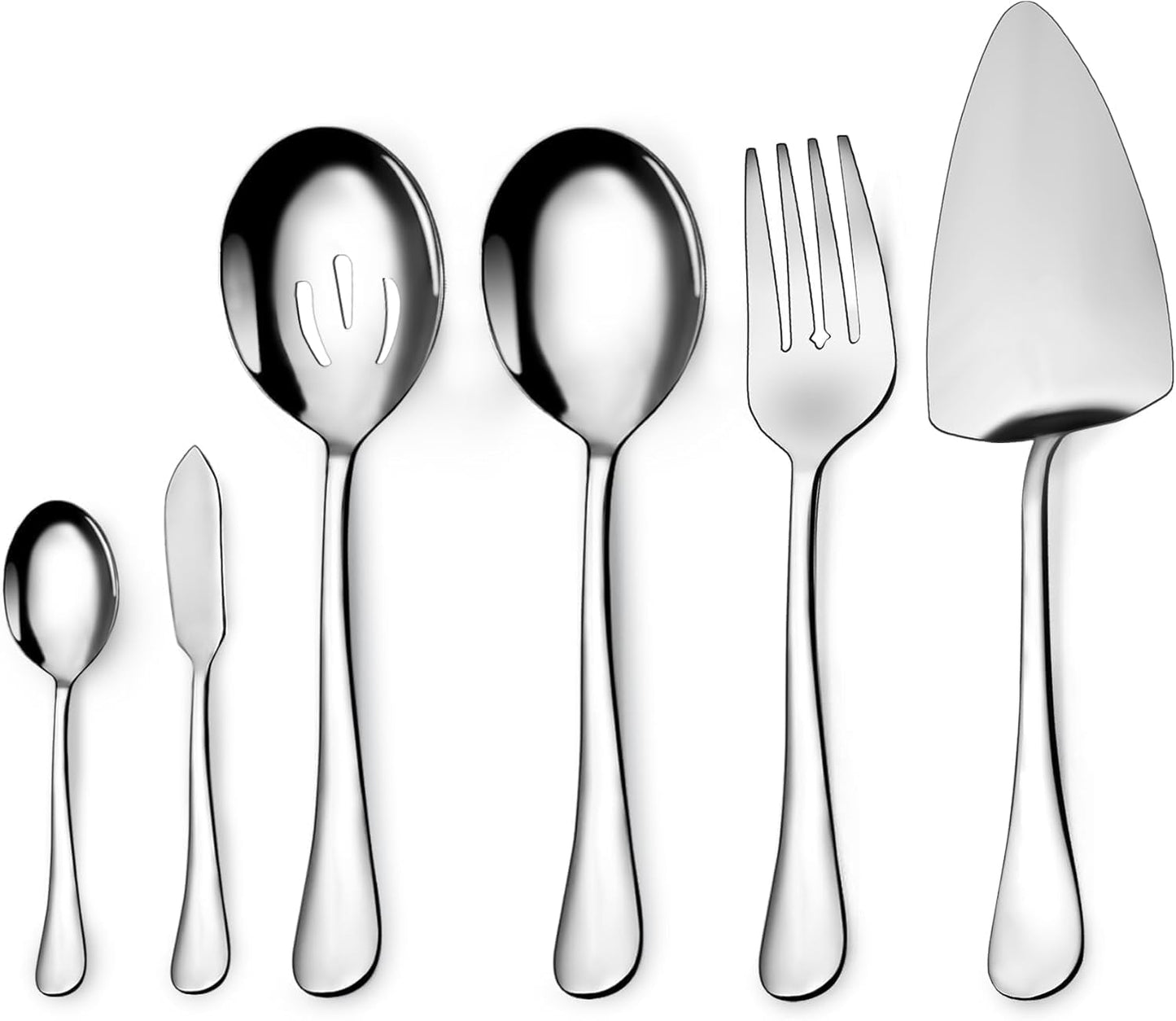 6-Piece Stainless Steel Serving Utensil Set, Hostess Collection with Spoons, Fork, Tongs, Ladle and Pie Server