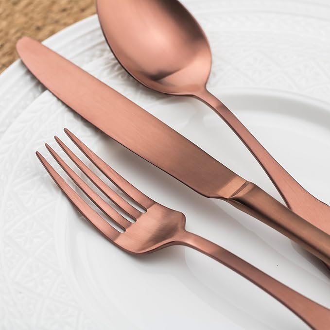 Alata Kate Rose Gold Satin 40-Piece Silverware Set,Service for 8,Stainless Steel Flatware Set, Matte Polished Cutlery Set,Dishwasher Safe