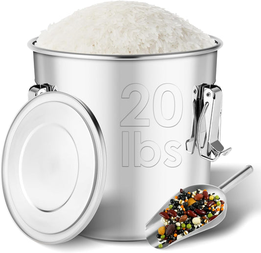 304 Stainless Steel Airtight Canister with Lids,20 lbs Large Capacity Food Storage Containers for Rice Flour Sugar Grain Coffee Bean,Airtight Canister for Kitchen & Pantry Organization
