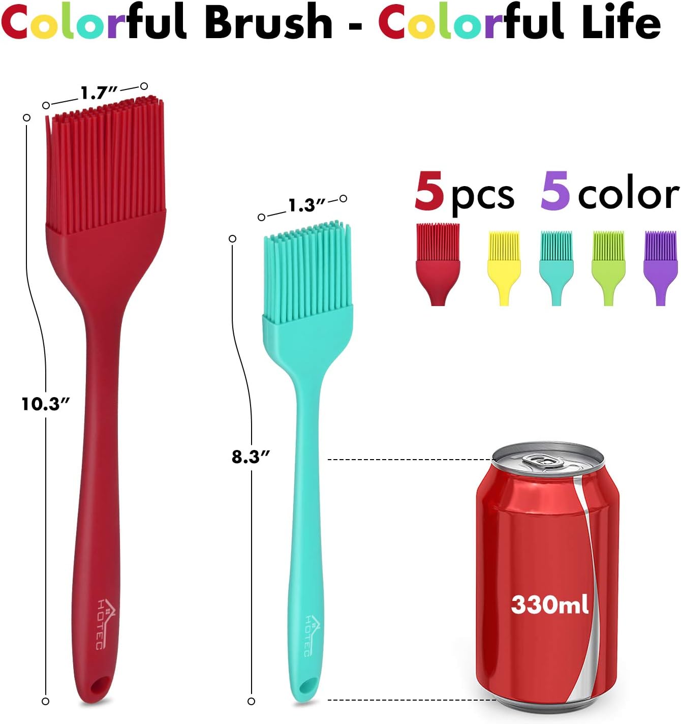 HOTEC 600℉ Heat Resistant BPA Free Silicone Marinading Meat Grill Basting Pastry Brush for Oil Butter Sauce Sausages Desserts Turkey Baster Grill Barbecue, Multicolor