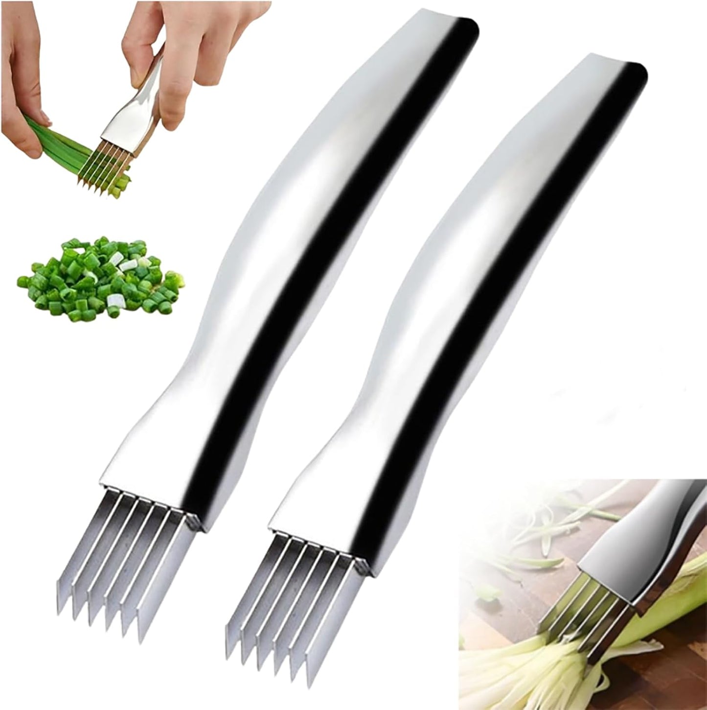 Shred Silk The Knife, 2025 Upgrade Green Onion Cutter Stainless Steel Chopped Kitchen Slicing Tool Cutter for Vegetables Onion Garlic, Multifunctional Kitchen Food Vegetable Cutter (2Pack)