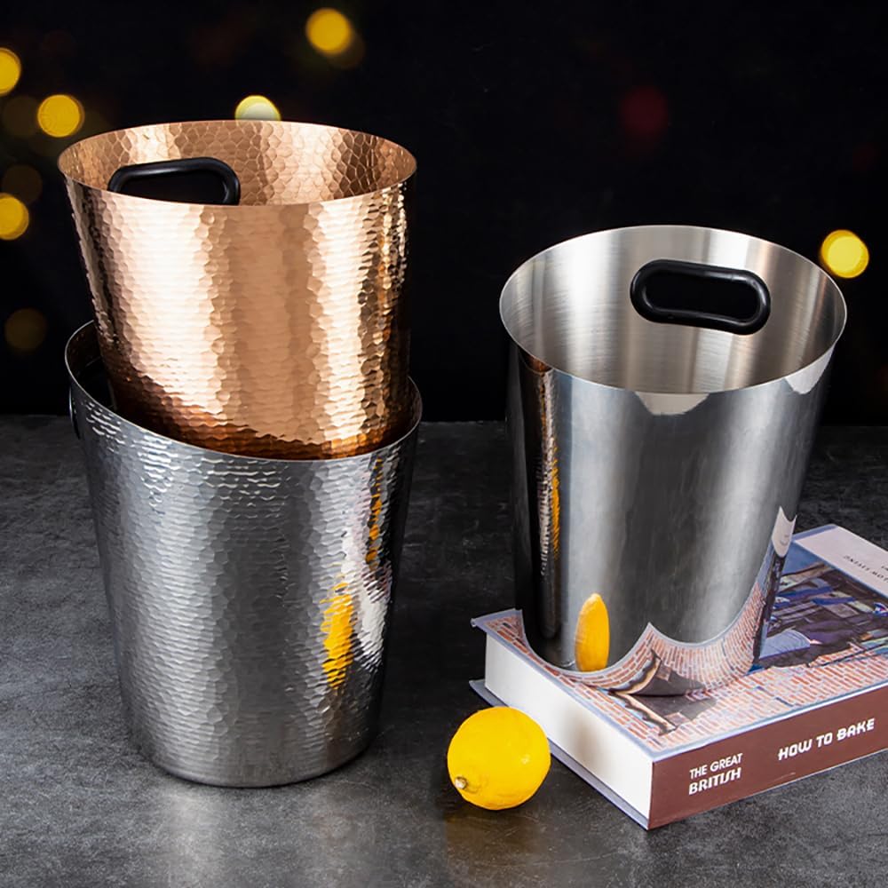 Stainless Steel Champagne Bucket with Ice Tongs - Stainless-Steel Beverage Tub - Diagonal Ice Bucket with Handle for Cocktail Bar, Wine, Home Bar Accessories, Parties - 4 Quarts - New Gold
